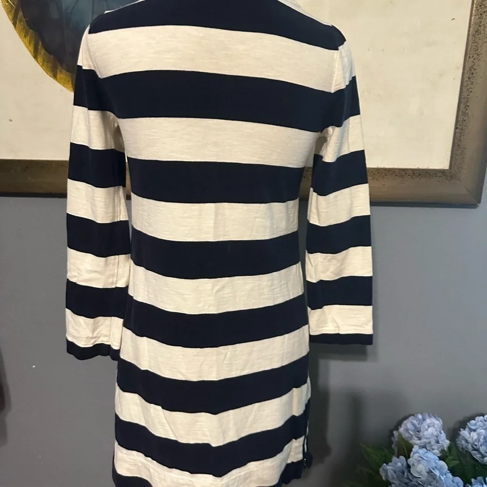 J crew heavy cotton blue and cream stripe dress. Fits small too